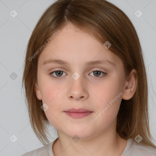 Neutral white child female with medium  brown hair and brown eyes