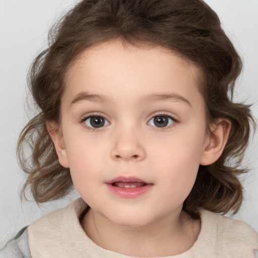 Neutral white child female with medium  brown hair and brown eyes