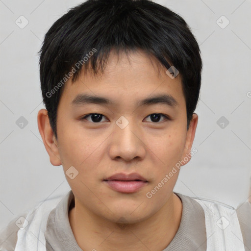 Neutral asian young-adult male with short  black hair and brown eyes