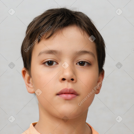 Neutral white child female with short  brown hair and brown eyes