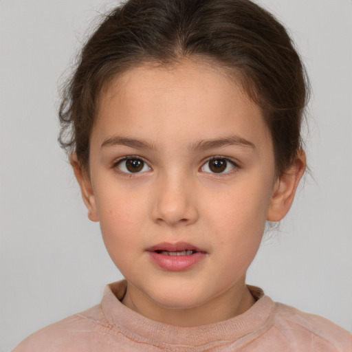 Neutral white child female with short  brown hair and brown eyes