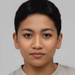 Neutral asian young-adult female with short  black hair and brown eyes