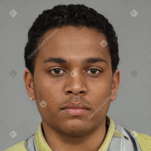 Neutral black young-adult male with short  brown hair and brown eyes