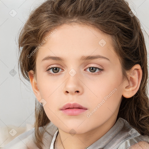 Neutral white child female with medium  brown hair and brown eyes