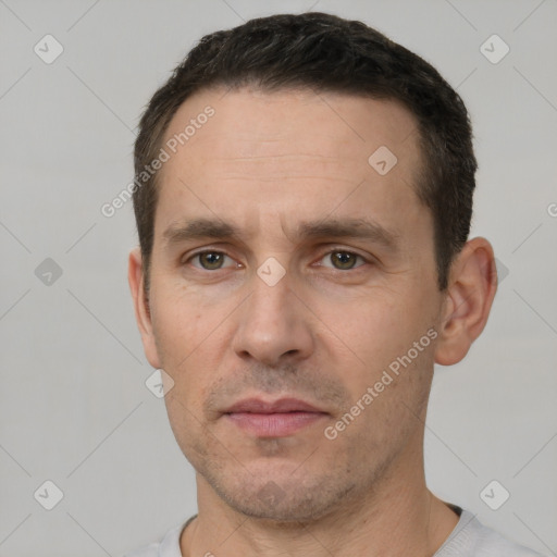 Neutral white adult male with short  brown hair and brown eyes