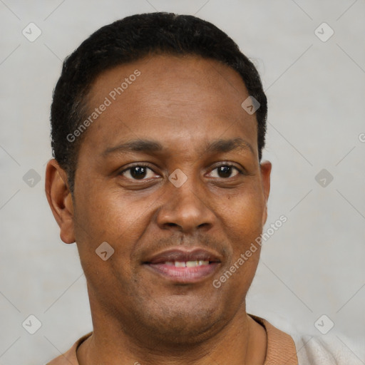 Neutral black young-adult male with short  brown hair and brown eyes