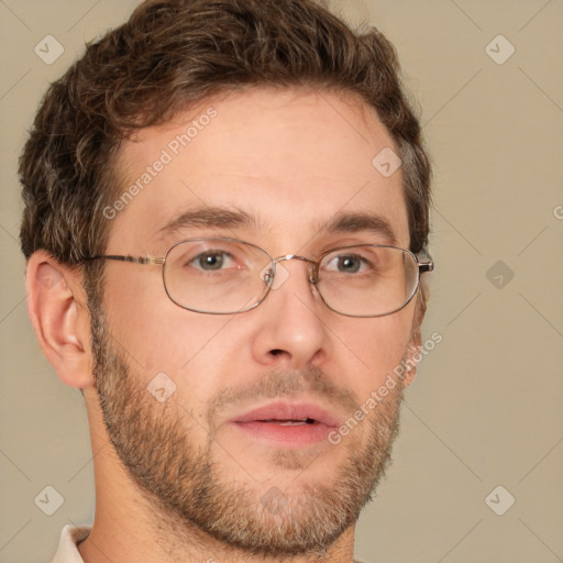 Neutral white adult male with short  brown hair and brown eyes