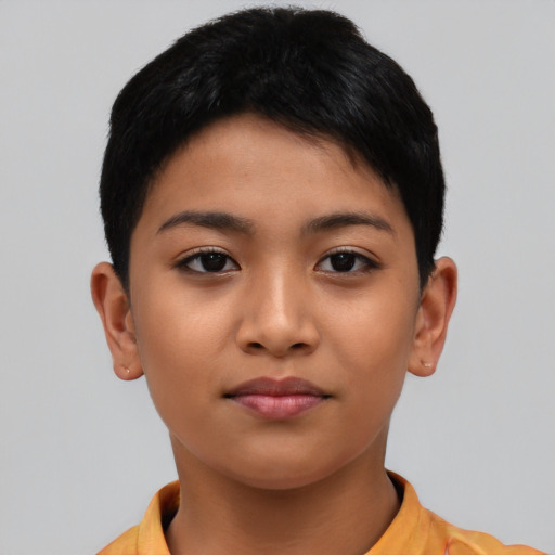 Neutral asian young-adult female with short  black hair and brown eyes