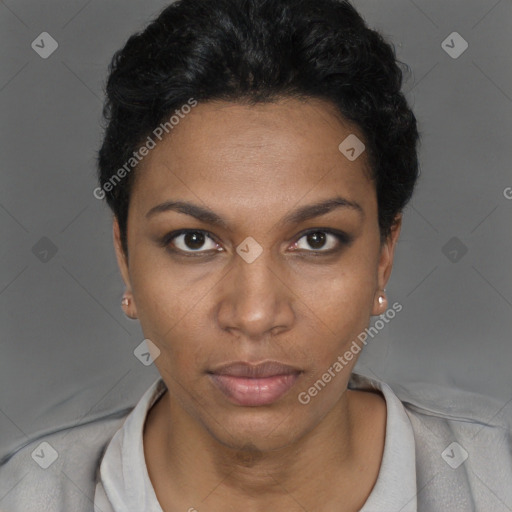 Neutral black young-adult female with short  brown hair and brown eyes