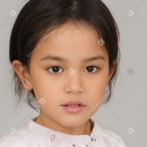 Neutral white child female with medium  brown hair and brown eyes