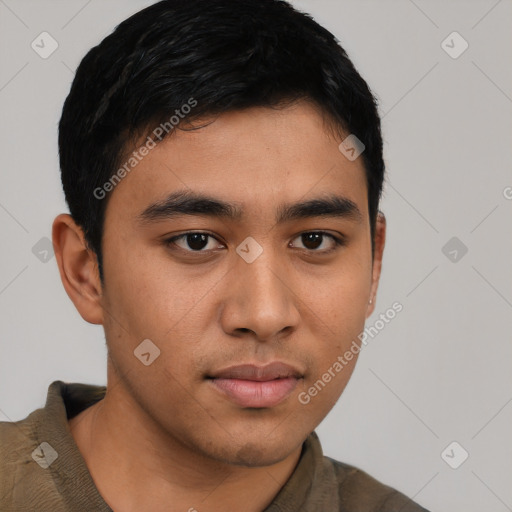 Neutral asian young-adult male with short  black hair and brown eyes