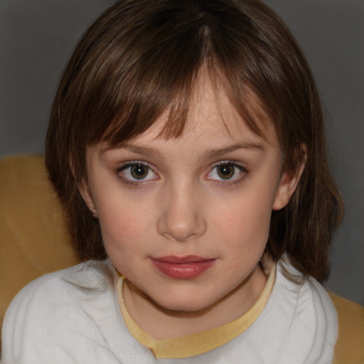 Neutral white child female with medium  brown hair and brown eyes