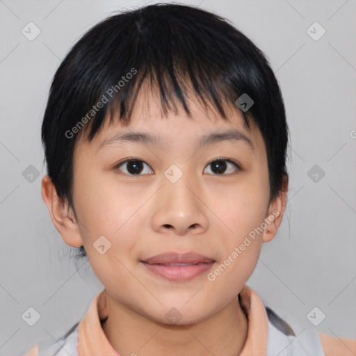Neutral asian young-adult female with medium  brown hair and brown eyes