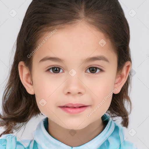 Neutral white child female with medium  brown hair and brown eyes