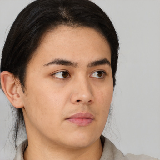 Neutral asian young-adult male with short  brown hair and brown eyes