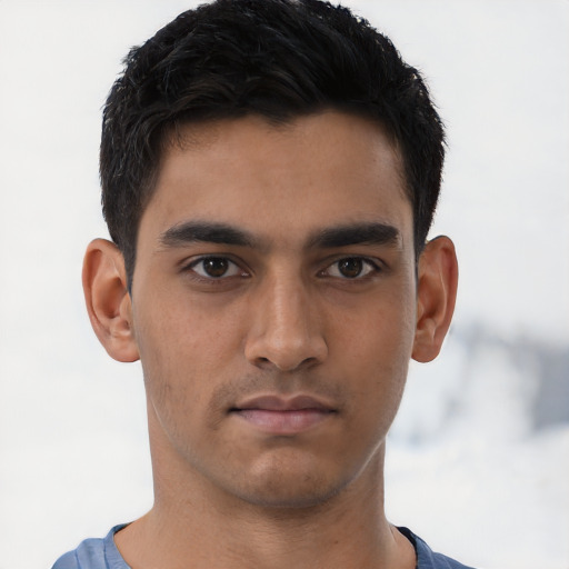 Neutral asian young-adult male with short  brown hair and brown eyes