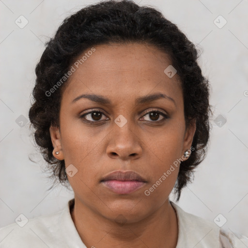 Neutral black young-adult female with short  brown hair and brown eyes