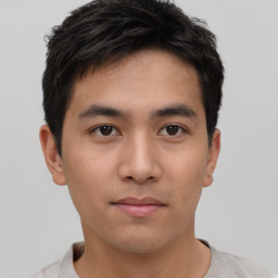 Neutral asian young-adult male with short  brown hair and brown eyes