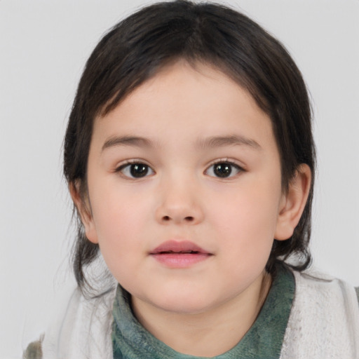 Neutral white child female with medium  brown hair and brown eyes