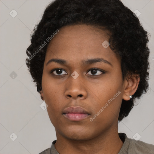 Neutral black young-adult female with short  black hair and brown eyes