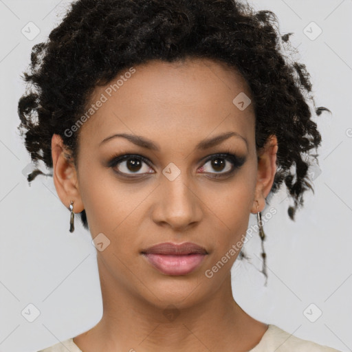 Neutral black young-adult female with short  brown hair and brown eyes