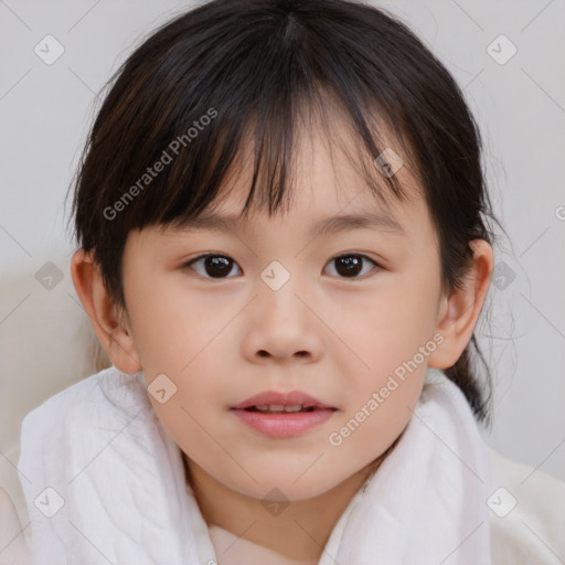 Neutral white child female with medium  brown hair and brown eyes