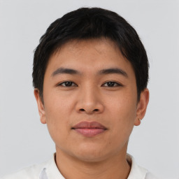 Neutral asian young-adult male with short  brown hair and brown eyes