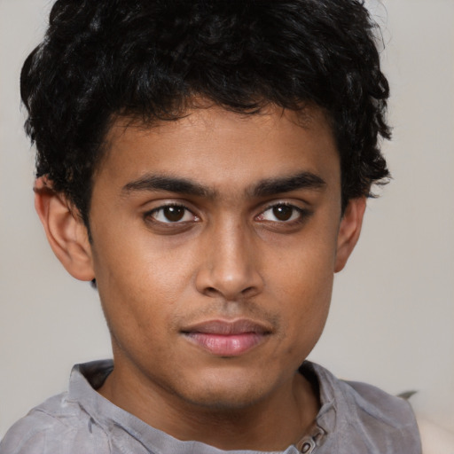 Neutral latino young-adult male with short  brown hair and brown eyes