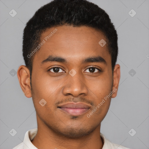 Neutral black young-adult male with short  brown hair and brown eyes