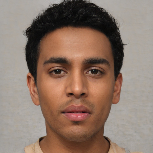 Neutral asian young-adult male with short  black hair and brown eyes