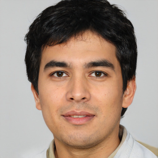 Neutral white young-adult male with short  black hair and brown eyes
