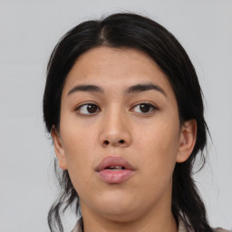 Neutral asian young-adult female with medium  black hair and brown eyes