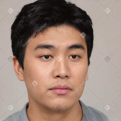 Neutral asian young-adult male with short  black hair and brown eyes