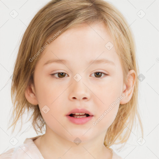 Neutral white child female with medium  brown hair and brown eyes