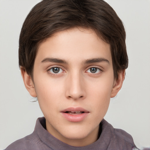 Neutral white young-adult female with short  brown hair and brown eyes