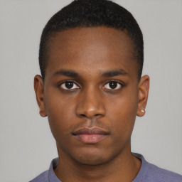 Neutral black young-adult male with short  brown hair and brown eyes