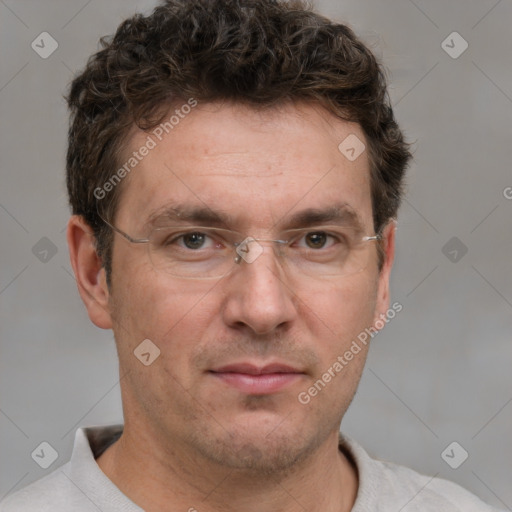 Neutral white adult male with short  brown hair and brown eyes