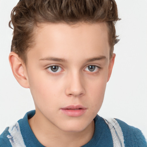 Neutral white child male with short  brown hair and grey eyes