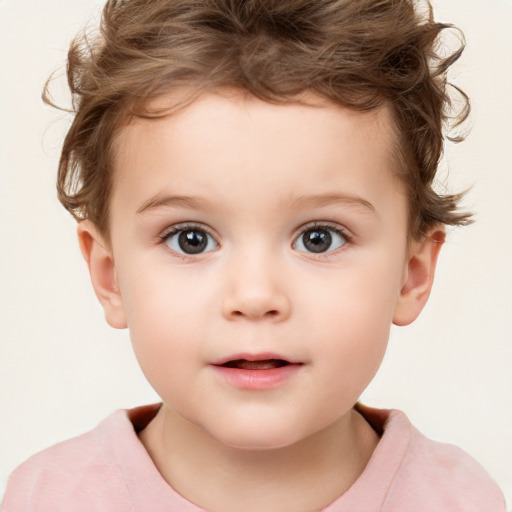 Neutral white child female with short  brown hair and brown eyes