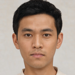 Neutral asian young-adult male with short  black hair and brown eyes