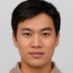 Neutral asian young-adult male with short  brown hair and brown eyes