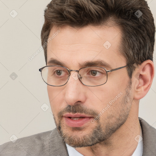 Neutral white adult male with short  brown hair and brown eyes