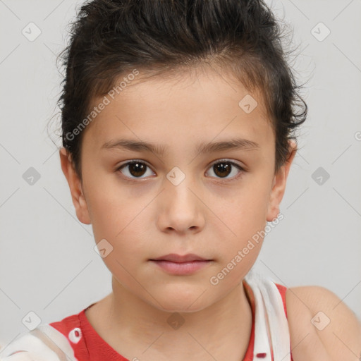 Neutral white child female with short  brown hair and brown eyes