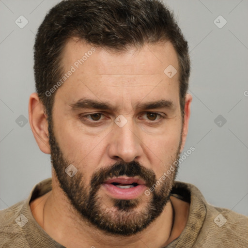 Neutral white adult male with short  brown hair and brown eyes