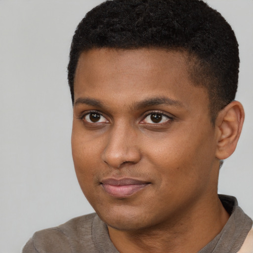 Neutral black young-adult male with short  brown hair and brown eyes