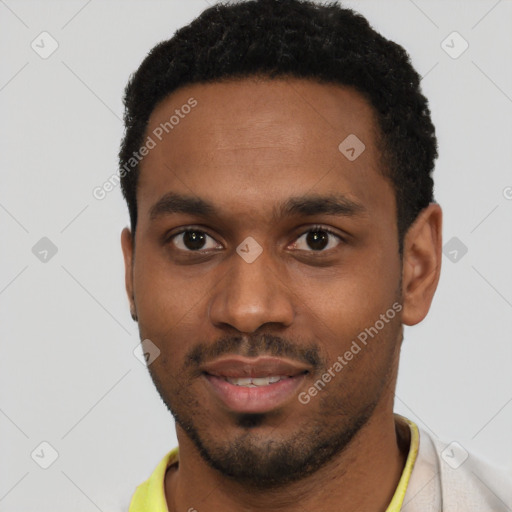 Neutral black young-adult male with short  brown hair and brown eyes
