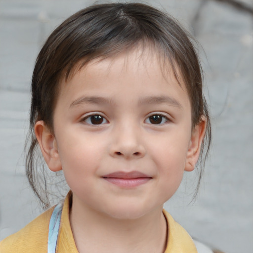 Neutral white child female with medium  brown hair and brown eyes