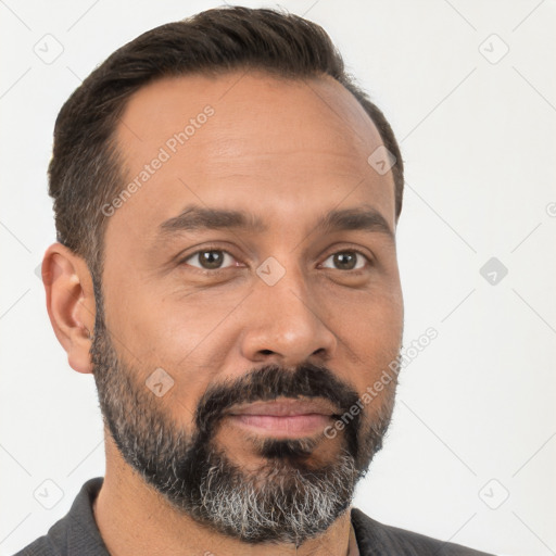 Neutral white adult male with short  brown hair and brown eyes