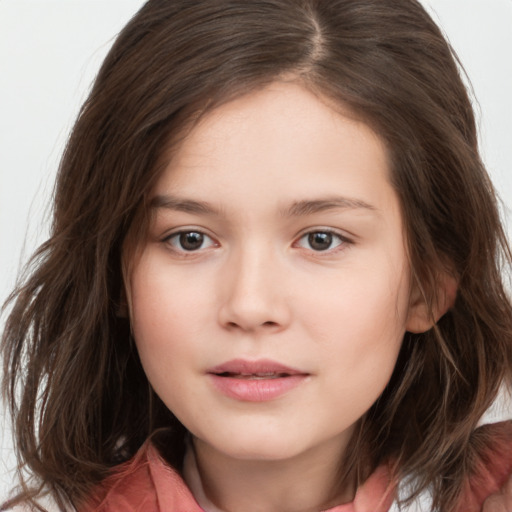 Neutral white child female with long  brown hair and brown eyes