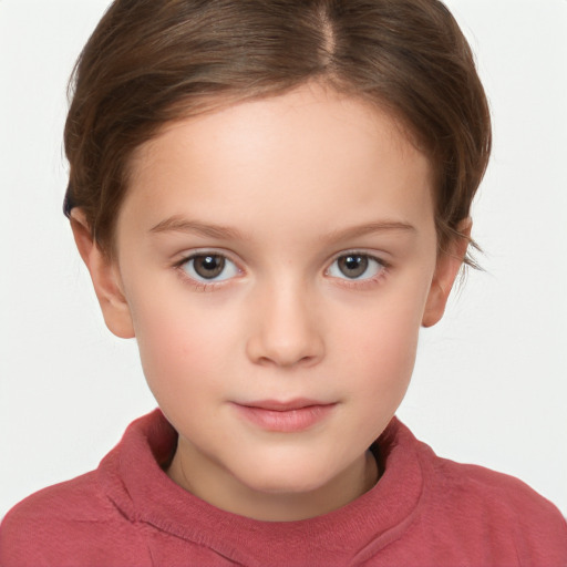 Neutral white child female with short  brown hair and brown eyes